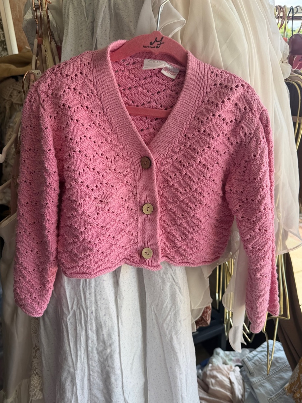 Zara Pink Openwork Knit Cardigan 4/5